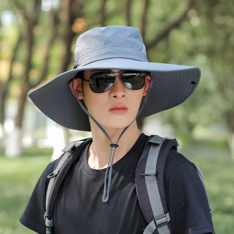 남성 낚시 모자 여름 신상품 자외선 차단 통기성 넓은 챙 등산 모자 야외 낚시 장비