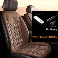 Heated Flannel Car Seat Cushion - Winter Warmer Pad with Adjustable Temperature (2PCS BROWN)