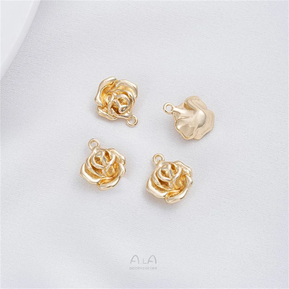 14K 골드 꽃 장미 펜던트 꽃 봉오리 꽃 펜던트 Diy 팔찌 귀걸이 펜던트