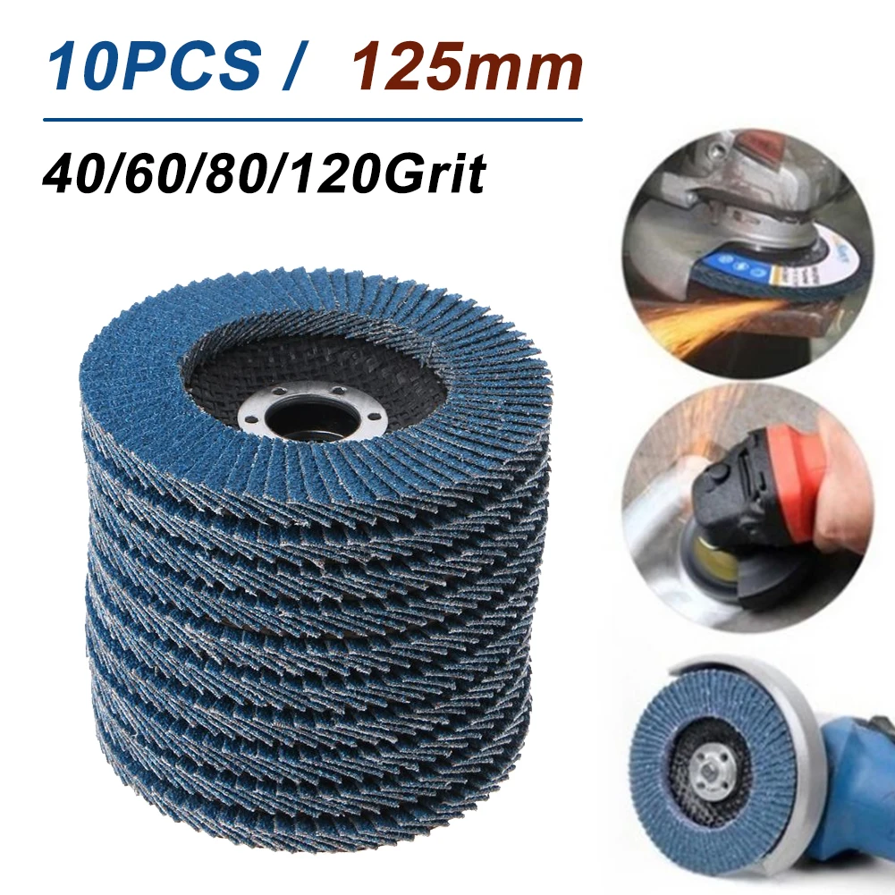 

10Pcs Grinding Wheels Flap Discs Sanding Discs 125mm 5 Inch 40/60/80/120 Grit Angle Grinder Abrasive Tool