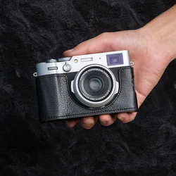 Vintage Genuine Leather Camera Case with Metal Grip and Base - Half - Wrap Protector (X100VI Case 02)