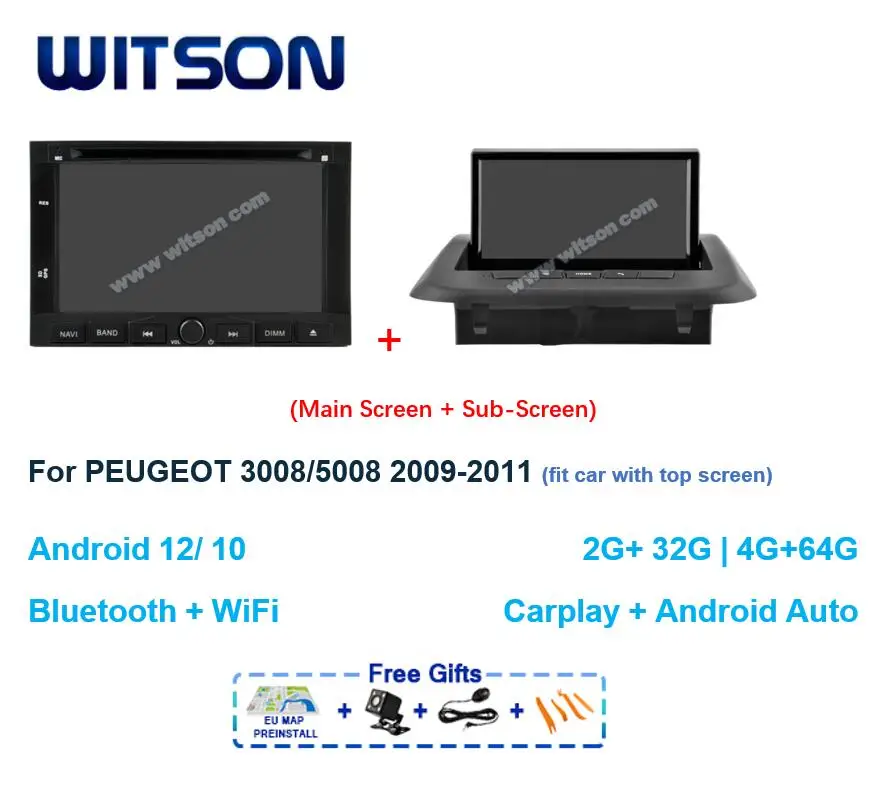 WITSON Android  12 CAR DVD RADIO GPS for PEUGEOT 3008 5008 2009 2010 2011 Carplay Multimedia Stereo Auto Audio Navigation