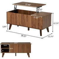 Wooden Fluted Lift Top Coffee Table with Hidden Compartment, Modern Rectangle Center Tables with Adjustable Storage Shelf 2