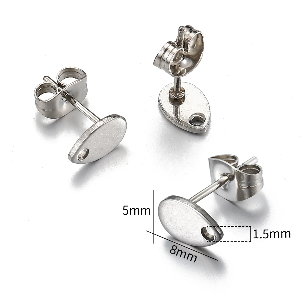 10pcs Stainless Steel Round Ear Studs for Earrings Base Jewelry Making DIY Dangle Hole Charm Pendants Components