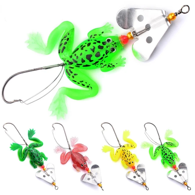Paxipa 4pcs Rubber Frog Fishing Lures Soft Bass Spinner Bait Weedless hook