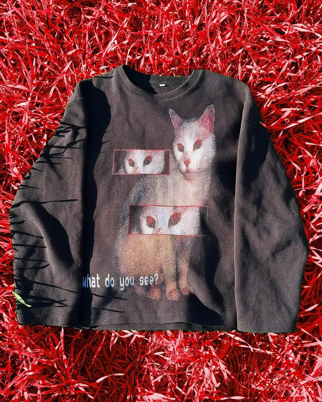 Harajuku Kawaii Cat Pattern Printed Long Sleeved T-shirt Y2K Gothic Fashion Round Neck Oversized Pullover Casual Streetwear 1