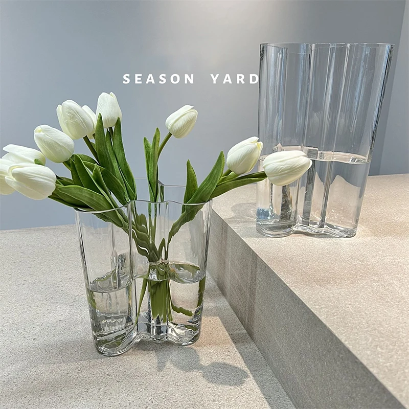Nordic Minimalism Crystal Glass Vase Home Hotel Living Room Tabletop Decoration Vase Handmade Transparent Vases Size16x20cm 2