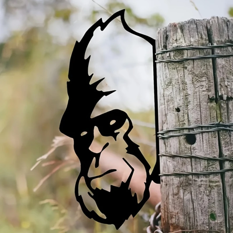 

Add a Touch of Fun to Your Outdoor Decor with this 1PC Peeping Chimpazee Metal Orangutan Silhouette Hanging Sign Plaque! Gift