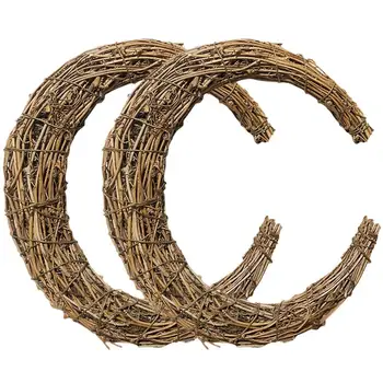 2PCS Moon-Shaped Rattan Wreath Frames 1