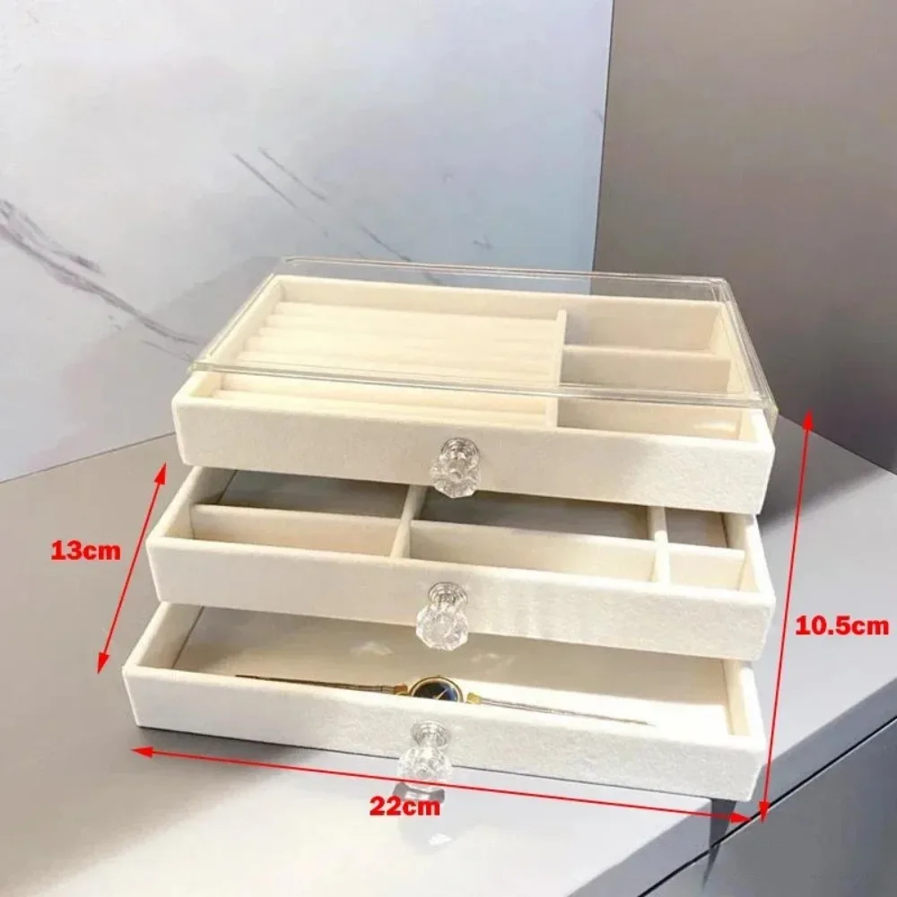 Velvet Acrylic Jewelry Organizer With 3 Drawers Stackable Display Storage Earrings Necklace Bracelets Box Holder Case For Women 6