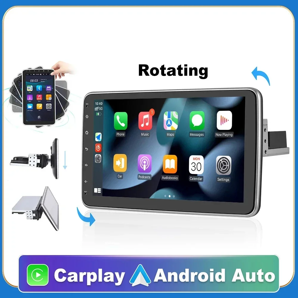 

10 Inch Rotate Android 14 Screen Car Radio Android 1Din Apply Carplay Autoradio Multimedia Player BT GPS Navigation AutoRadio