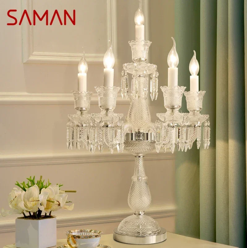 

SAMAN European Style Crystal Table Lamp Candle Lamp Luxurious Living Room Restaurant Bedroom Villa Wedding Desk Lamp