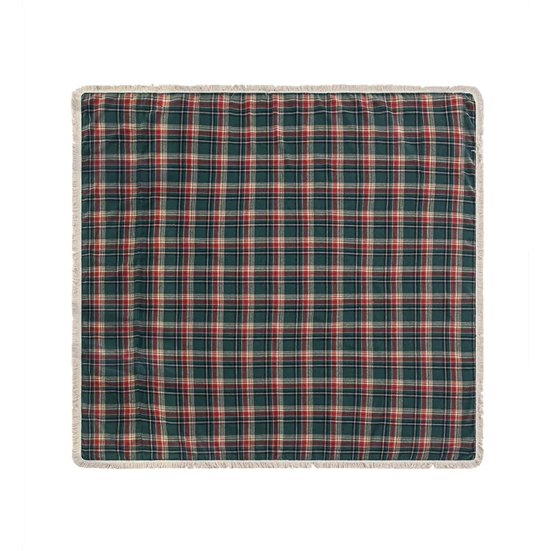 71x118in Retro pastoral tassels New red and green Scottish Plaid Christmas sofatowel is suitable for soft touch of two-seat sofa 6