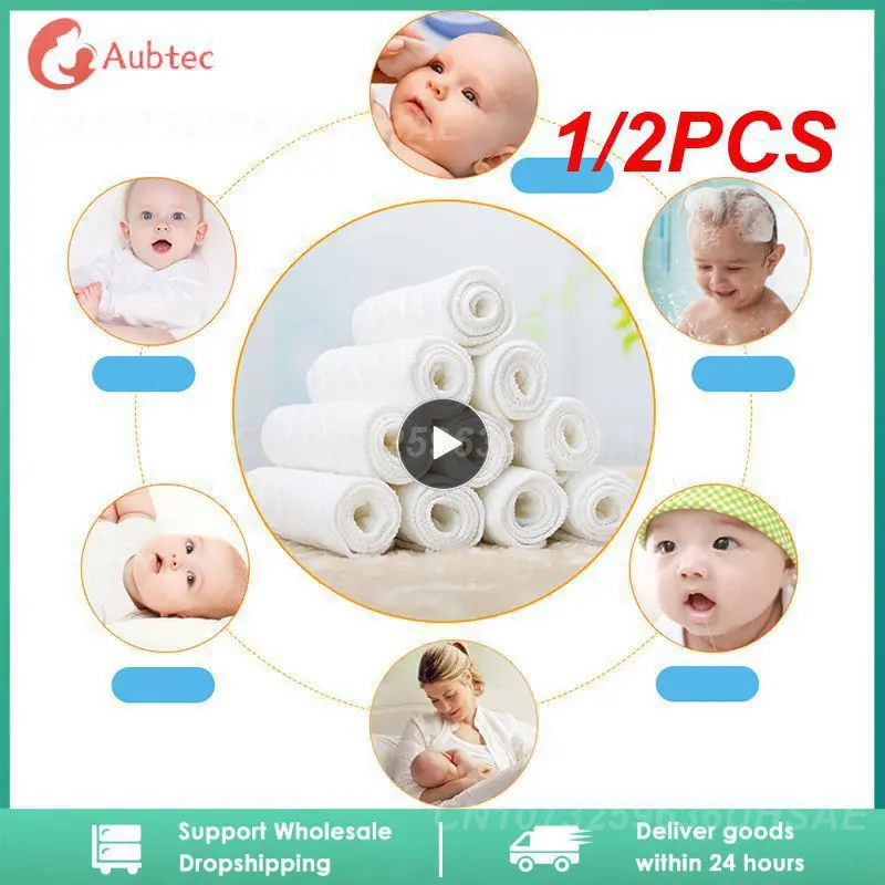 

1/2PCS Baby Nappies Reusable Baby Infant Newborn Cloth Diaper Nappy Liners Insert 3 Layers Cotton Hot Sale