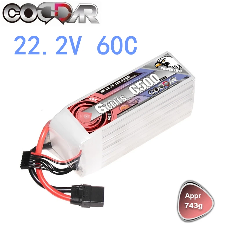 

CODDAR 6S 22.2V 60C 6500mAh Rechargeable Battery For FPV Drone RC Quadcopter Helicopter Airplane Hobby Boat RC 6S LiPo Battery