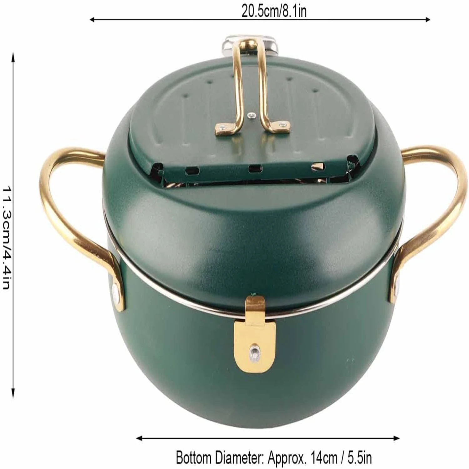 Compact Stainless Steel Japanese Deep Fryer Pot with Thermometer for Precise Cooking, Small 2.2 Liter Green Tempura Deep Fat Fry