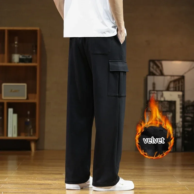 Sport Jogging Trousers Fashionable Wide Leg Pants Fleece Sweatpants Wide Leg Pants Fashion Pants Winter Velvet Sweatpants Cotton Men Baggy Joggers Cargo Pants Neutral Breathable Loose Outdoor Solid Color Wide Legged Trousers