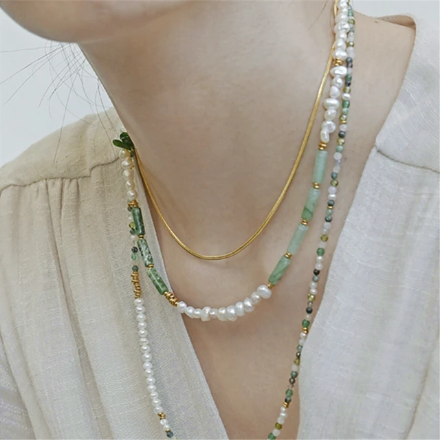 Triple Strand Peridot & Pearls Sterling Torsade Necklace