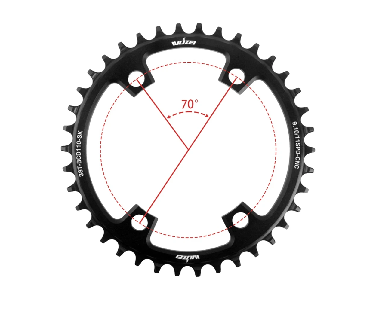 WUZEI Rennrad Einzelkettenblatt 110BCD 4-Loch-Gang-Fahrradkettenblatt – Detail 5