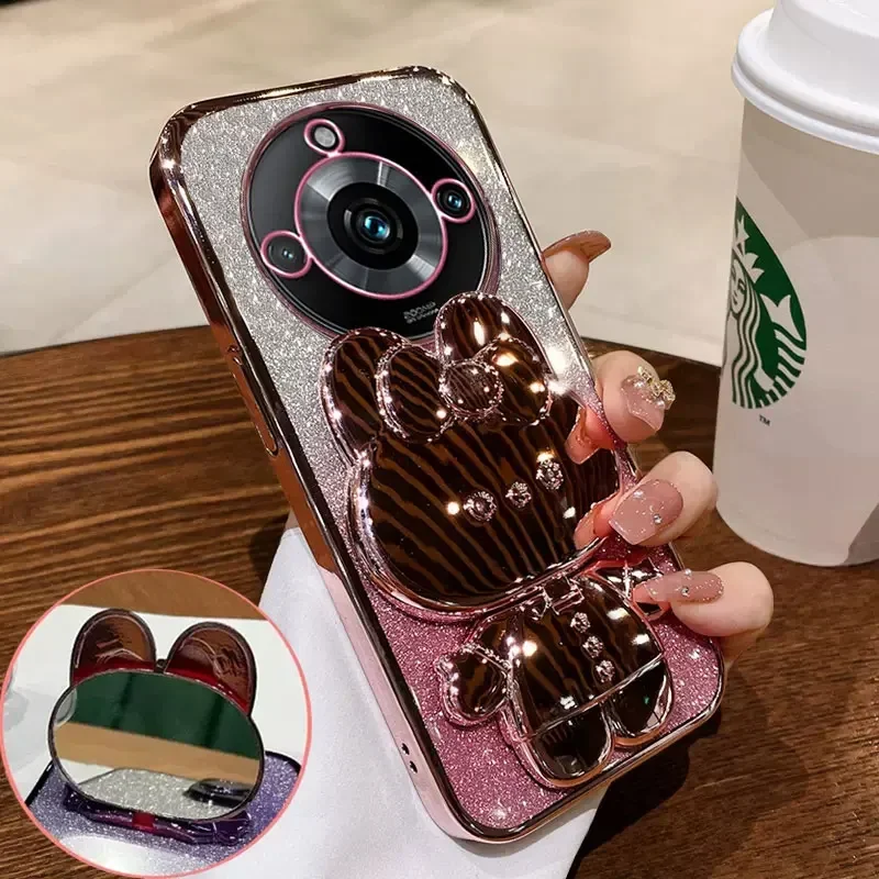 Luxury Fashion Glitter Plating Mirror Rabbit Holder Shockproof TPU Case