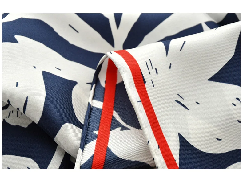 Blau weiß gestreifte Blume gedruckt natürliche Seide Schals echte Seide Hijab Twill Seide Frühling Herbst Luxus Geschenke Frau Taschentuch – Detail 6