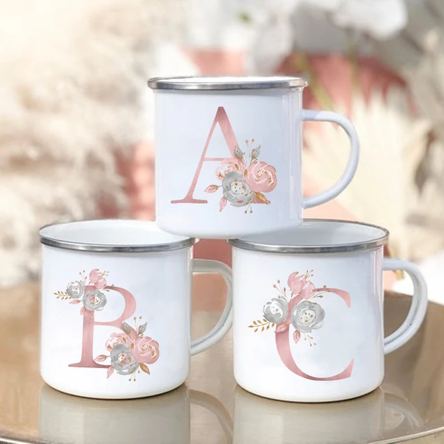 Pink Floral Monogram Mug, Monogram Coffee Mug, Personalized Mug