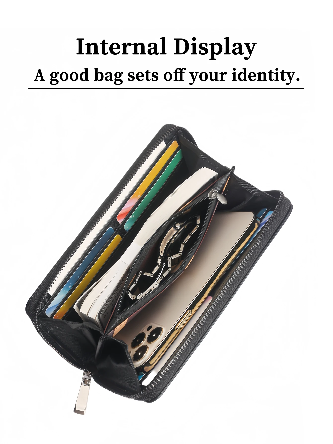 Business Wallet Men's Elegant Simple Long Clutch Bag Retro Multi-Card Slot Zipper Wallet