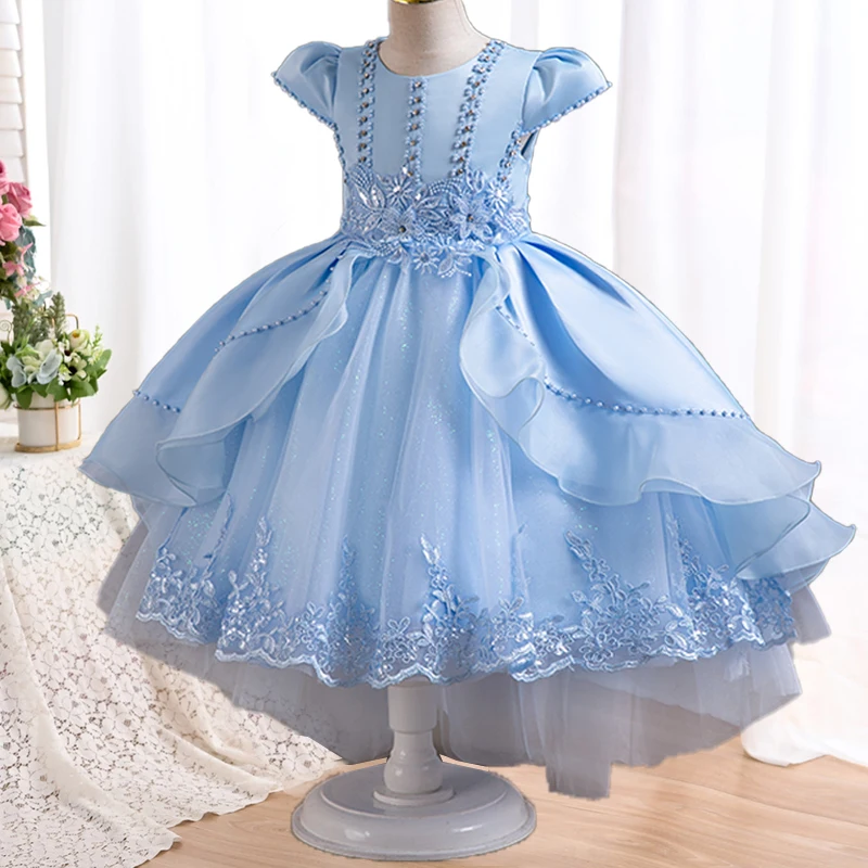 Summer New Girl Tail Birthday Party Evening Dress 4-12 Years Old Gorgeous Christmas Performance Dress Girl Party Ball Dress