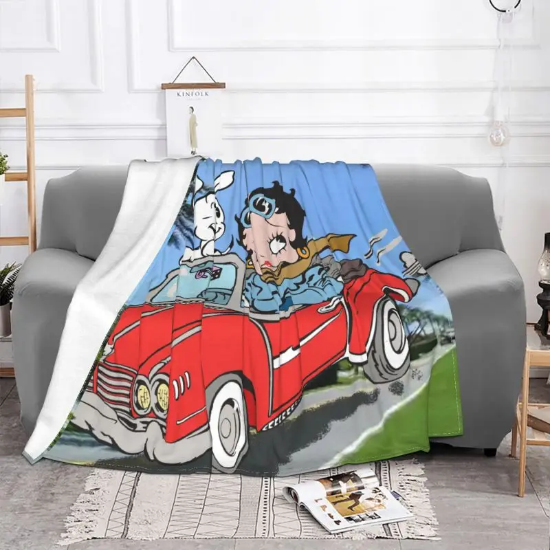 Classic Cartoon Betty Boops Love Blankets Warm Flannel Animation Throw Blanket for Bedding Travel Sofa