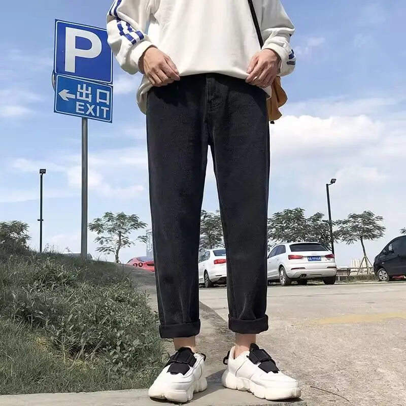 Autumn Winter Men\'s Wide Leg Denim Pants Korean Fashion Luxury Top Quality Baggy Jeans Men Elastic Waist Mop Daddy Trousers