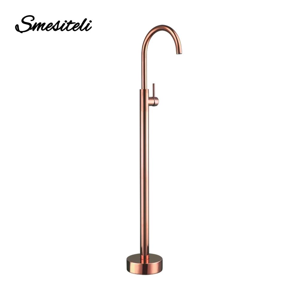 Shower Set Bathtub Faucet Shower Faucet Bathroom Bathtub Floor Stand Faucet Rose Gold Mixer Single Handle Tap 360 Rotation Spout With Brass Hand Hot & Cold Water