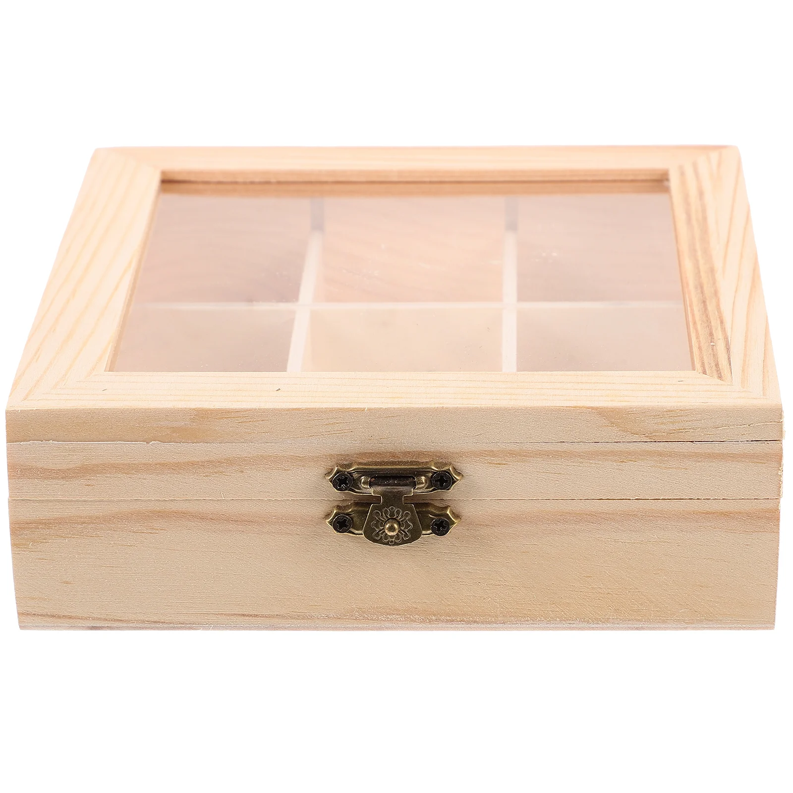 Tea Tin Box Wooden Nine-Grid For Tea Bags Storage