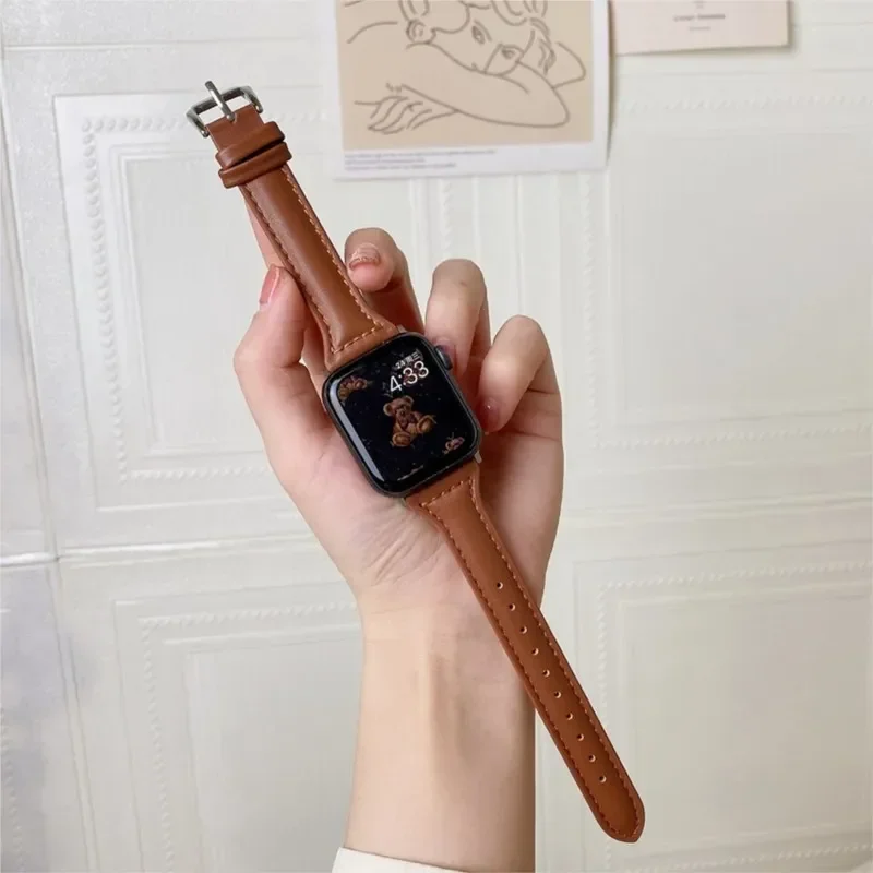 애플 워치 밴드용 슬림 가죽 스트랩, 울트라 2, 49mm, 44mm, 40mm, 41mm, 42mm, 38mm, 49mm, 44mm, 애플 워치 8, 9, 8, 7, se, 5, 4, 6