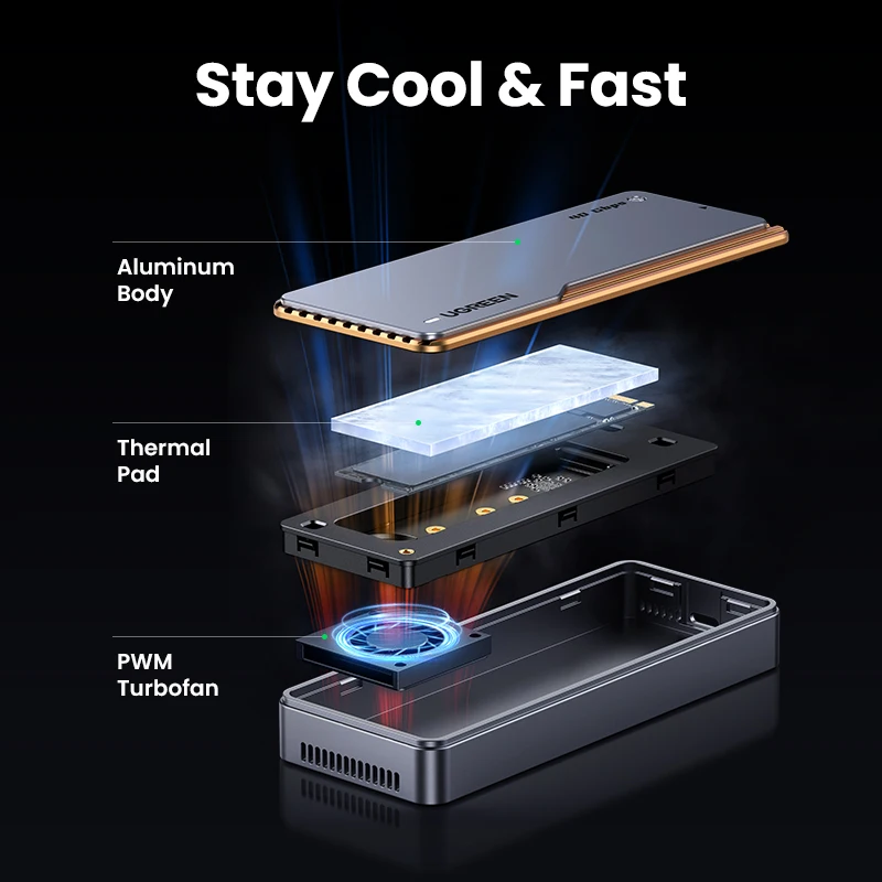 UGREEN 40Gbps NVMe SSD 케이스 SSD 인클로저 M.2-M.2 NVME PCIE용 USB4.0 어댑터 내장 냉각 조끼 알루미늄 케이스