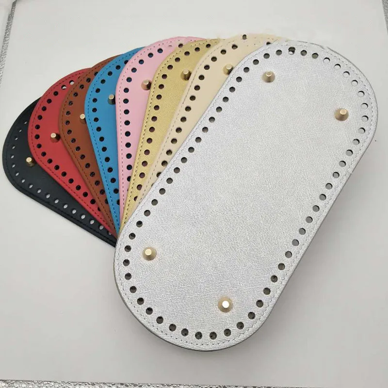 Oval Long Bottom For Knitted Bag Pu Leather Bags Accessories Handmade Bottom Solid Color Diy Crochet Bag Accessories 22*10cm