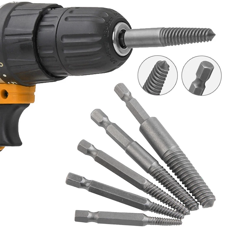 5pc Screw Extractor Set Hex Handle Broken Head Screw Removal