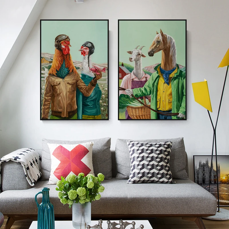 Funny Farm Animals Wall Art Canvas Paintings Colorful Abstract Sheep