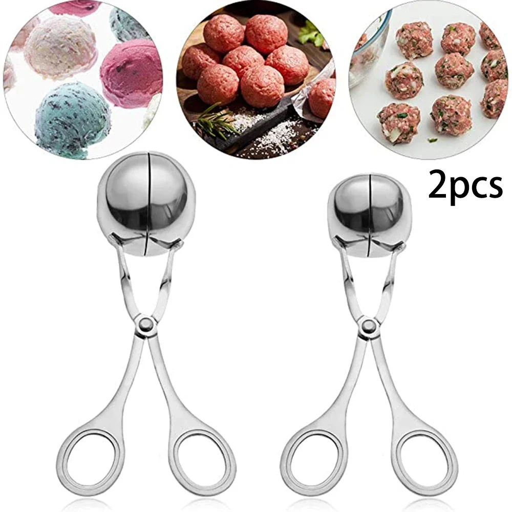 2PCS for Stainless Steel Meat Ball Maker Tongs Spoon Meatball Maker Kitchen Tool Gadget Scissor Grip Handle
