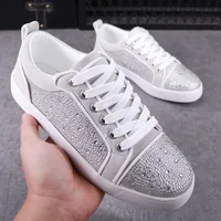 New Designer Fashion Men's Charm Rhinestone Black White Lace Up Shoes Male Causal Flats Moccasins Walking Sneakers 1