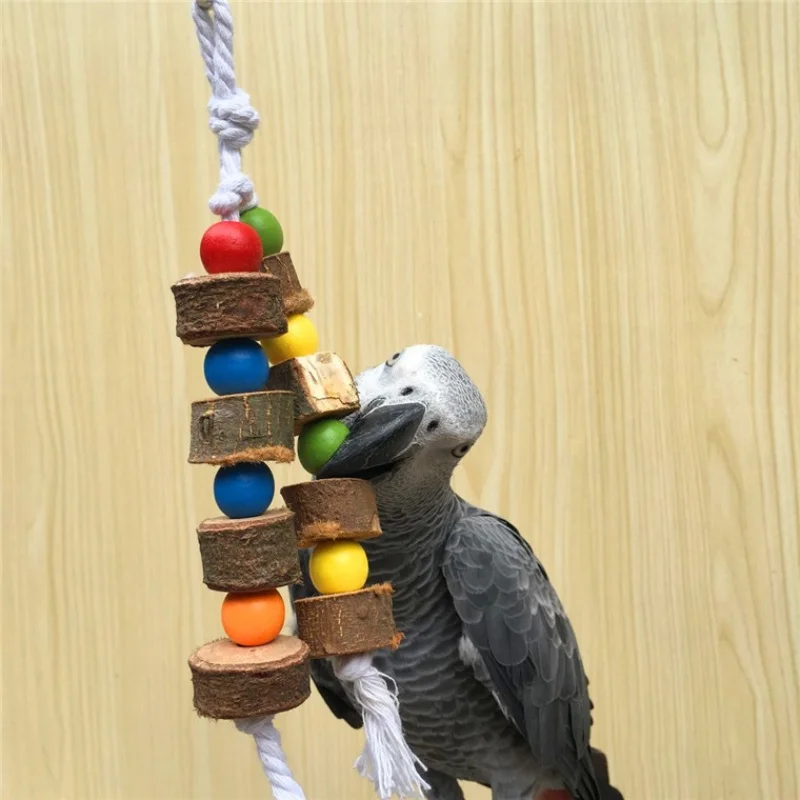 Wooden Parrot Bird Toy Wood Chew Toy for Parrot Chew Bite Hanging Cage Decoration Beak Grinding Toy with Bell Birds Supplies 2