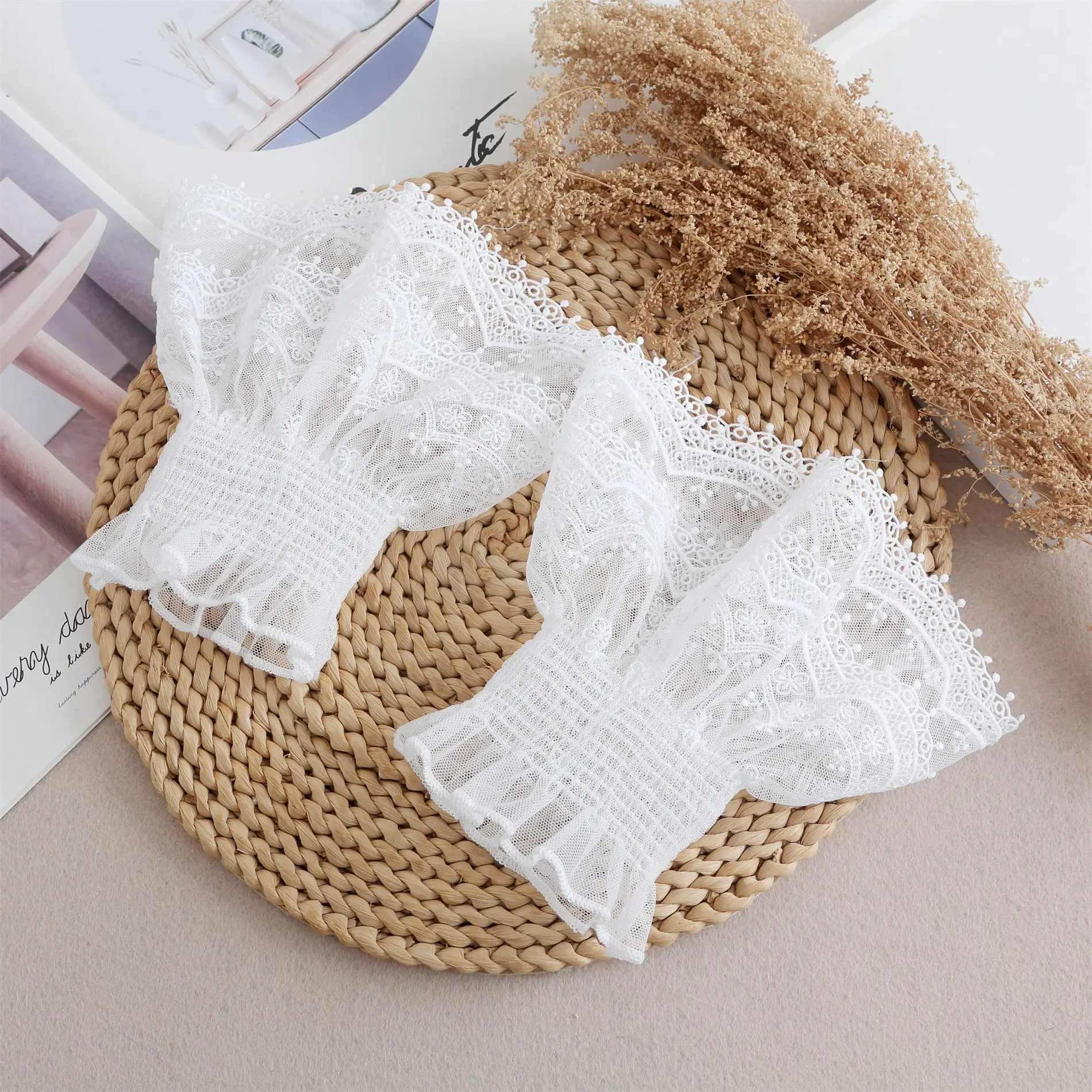 Women Flower Lace Cuffs White Detachable Large Fake Sleeves Wedding Accessories Sweater Cuff Decorative Cosplay Accessories