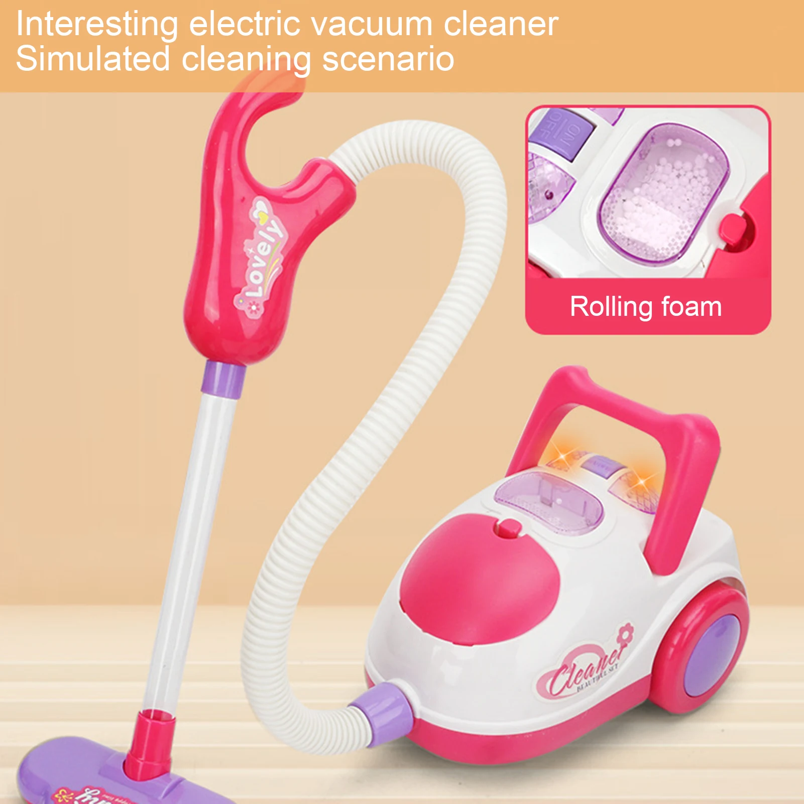 Kids Vacuum Cleaning Toy Electric Kids Play Vacuum With Realistic Sounds Lights Pretend Role-Play House Cleaning Toys Set