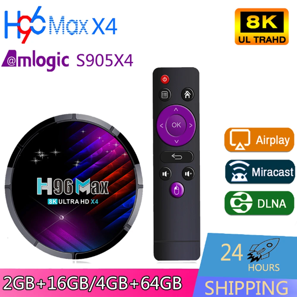 

H96 MAX X4 Smart Tv Box Amlogic S905X4 2.4G&5G Dual WiFi BT4.0 Android11.0 AV1 8K Ethernet 1000M HD2.1 Ultra HD set top box