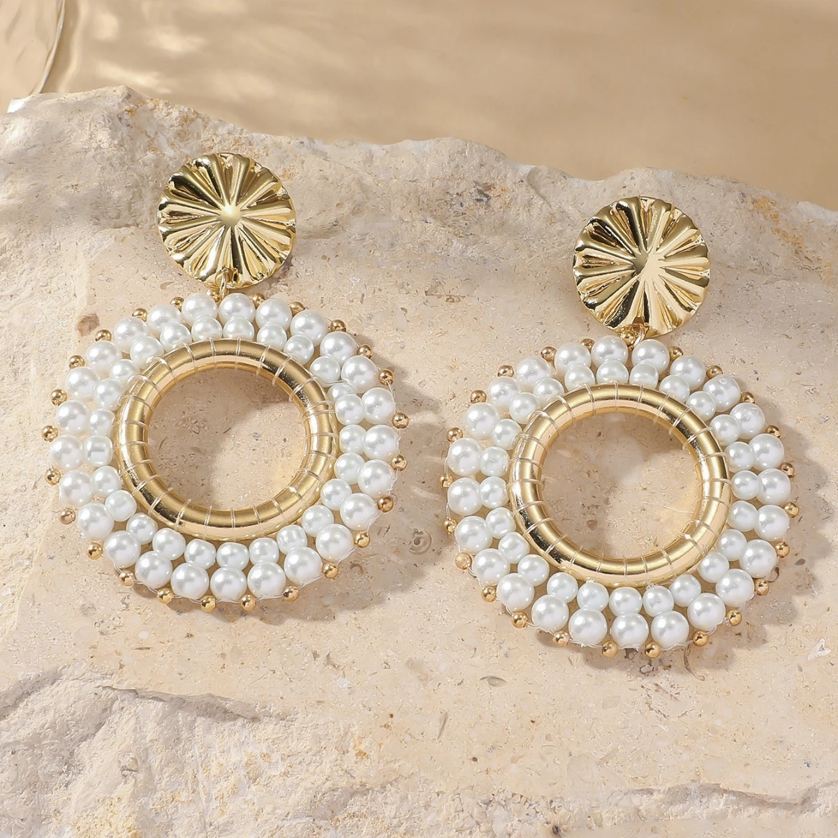 Elegant Imitation Pearl Beads Drop Earrings for Women Bohemain Handmade Round Shaped Dangle Earrings Summer Party Jewelry Gifts