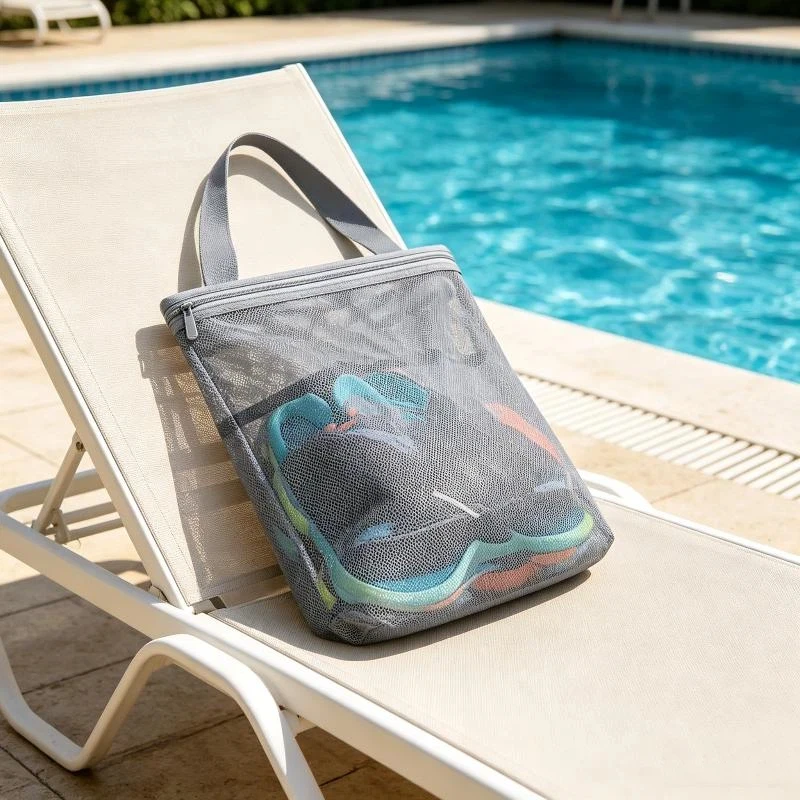 Nuova borsa tote in rete traspirante con cerniera e maniglia, borsa organizer portatile per bagno, dormitorio universitario, palestra e viaggi - immagine 6