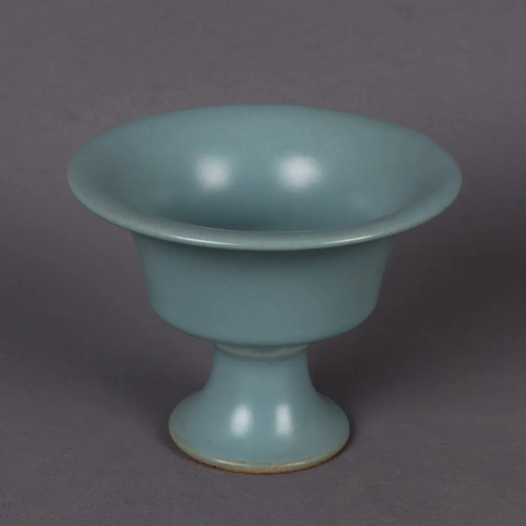 Jingdezhen Antique Porcelain, Lake Blue Glaze, Wide Mouth, High Foot Cup, Home Decoration and Ornament 2