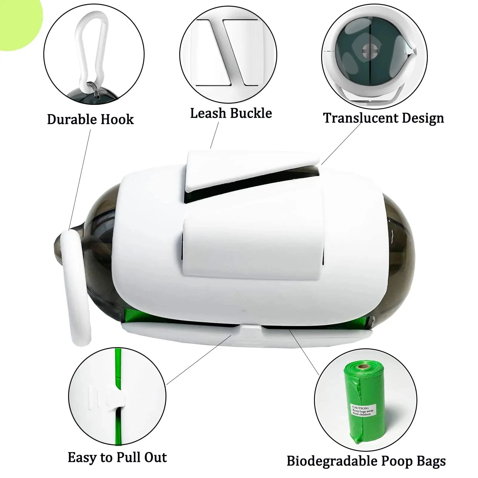 Dog Poop Bag Holder for Leashes Pet Waste Bags Dispenser Holder Dog Poop Container 1 Rolls of Pet Bags