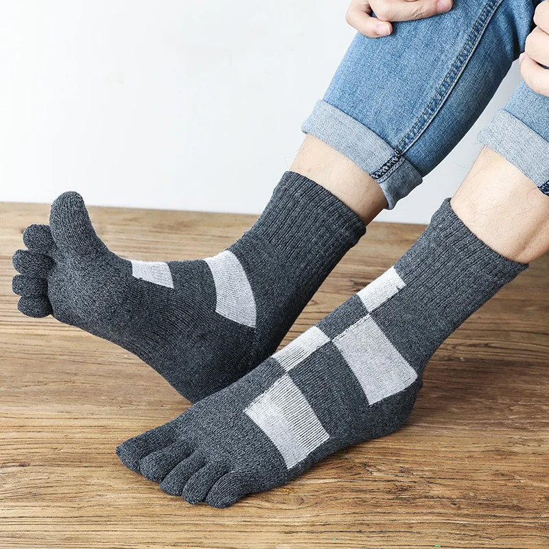 5 Pairs Thick Five Finger Socks Autumn Winter Warm Cotton Sock Big Plaids Business Sport Anti-Friction Deodorant Split Toe Socks