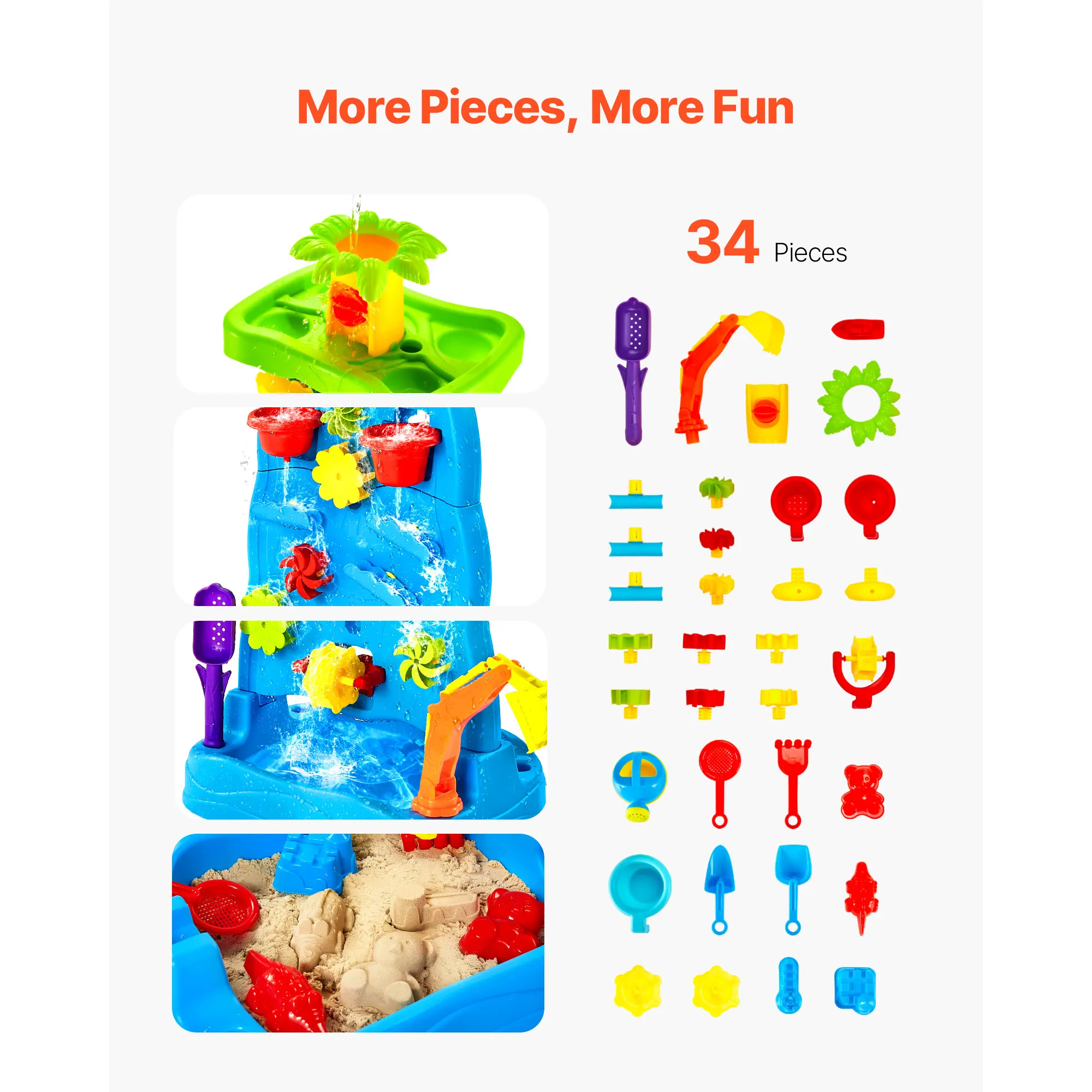 Kids Water Play Table with 37PCS Accessories Double Sided Summer Sand Platform