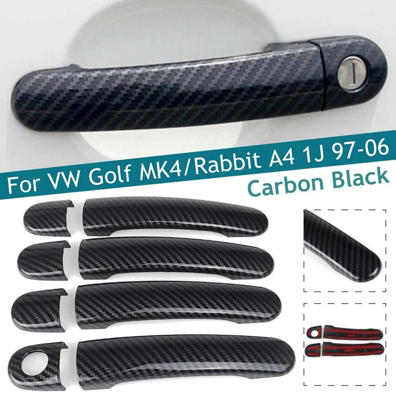 

Чехол для дверной ручки Golf 4 MK4/Rabbit A4 1J 1997-2006, черная отделка для дверной ручки автомобиля из углеродного волокна, чехлы для дверных ручек с 1 отверстием, 8 шт.